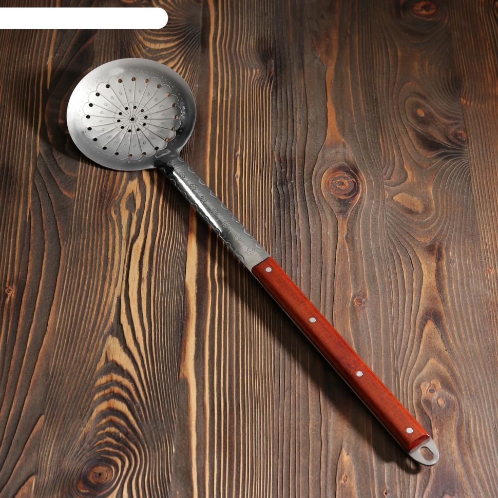 Шумовка кухонная с деревянной ручкой плоский большой - DL-852 (50шт)