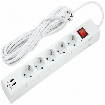 Фильтр Jett 5 розеток +2USB+TYPE с серый  1,9м  3,5квт (1*25шт)