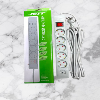 Фильтр Jet 5 розеток +2USB+TYPE с серый 1,9м  16А  3,5 кв (быстрая зарядка) (1*25 шт)