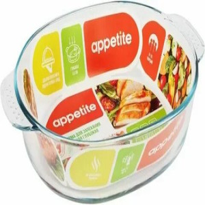 Форма стекл овал 34х25х8,5см/3,5л глубокая с руч ТМ Appetite