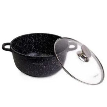 Кастрюля 28*8см из литого алюминия с антипригарным покрытием чёрный мрамор и стеклянной крышкой